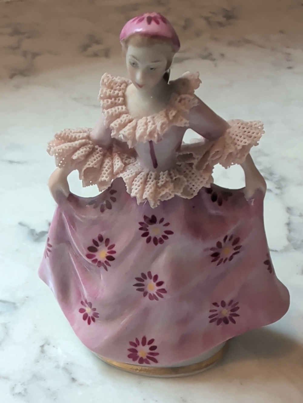 Dresden Ballerina Figurine in Pink Floral Dress